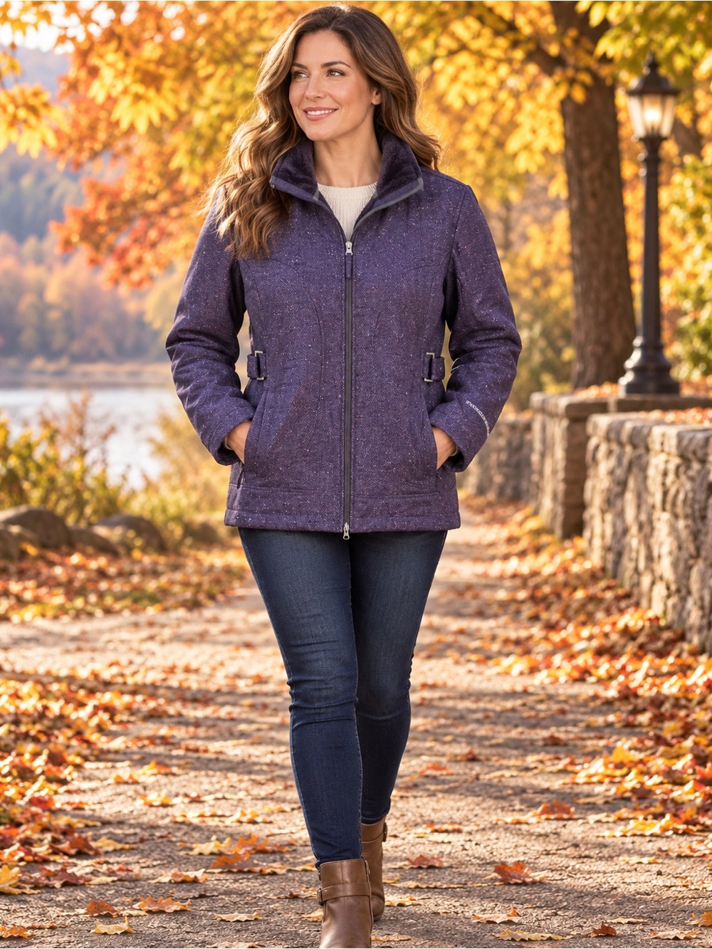 Free Country Women’s XL Purple Herringbone Softshell Jacket Faux Fur Lined
